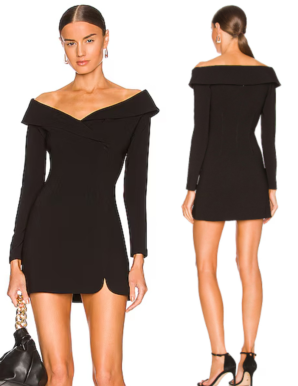 L'Academie Indra Long Sleeve Off-the-Shoulder Mini Dress Black Women's Size XL
